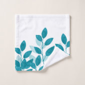 ティール(緑がかった色)ブルーウォーター葉カラー バスタオルセット (ウォッシュタオル)