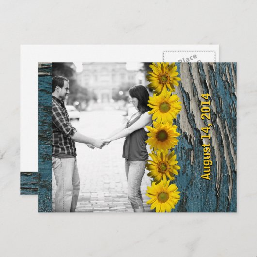 ティール(緑がかった色)ブルーウッドルスンフラワーフォトセーブ 案内ポストカード (正面/裏面)