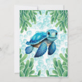 ティール（緑がかった色）ブルーウミガメ海苔ボーイベビーシャワー 招待状 (裏面)
