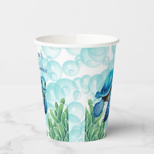 ティール(緑がかった色)ブルーウミガメ海苔ボーイベビーシャワー 紙コップ (左)