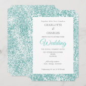 ティール（緑がかった色）ブルーエレガントな結婚式 招待状 (正面/裏面)
