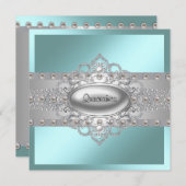 ティール(緑がかった色)ブルーエレガントキンセアニェラ招待状 招待状 (正面/裏面)