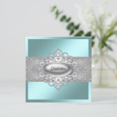 ティール(緑がかった色)ブルーエレガントキンセアニェラ招待状 招待状 (スタンド正面)