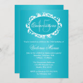 ティール（緑がかった色）ブルーエレガントスワールキンセアニェラ誕生日パーティー 招待状 (正面/裏面)