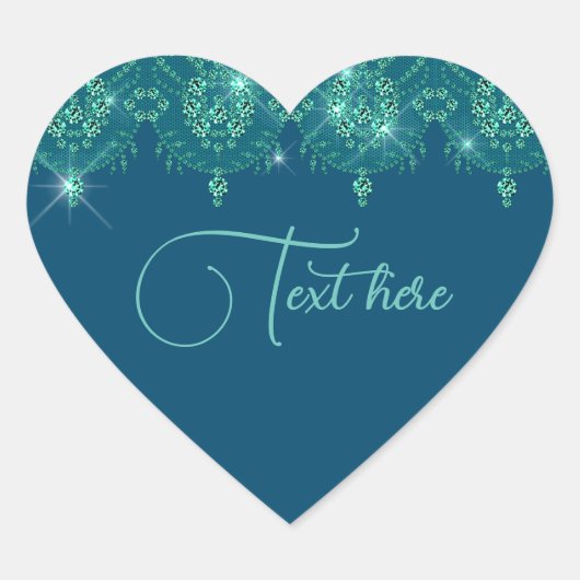 ティール(緑がかった色)ブルーエレガントレース ハートシール (正面)