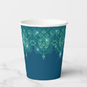 ティール（緑がかった色）ブルーエレガントレース 紙コップ (裏面)