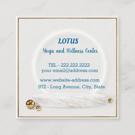 ティール（緑がかった色）ブルーエレガントロータスヨガの瞑想健康 スクエア名刺 (裏面)