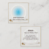 ティール（緑がかった色）ブルーエレガントロータス瞑想ヨガ スクエア名刺 (正面/裏面)