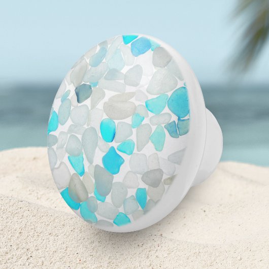 ティール（緑がかった色）ブルーエレガント海シーガラス抽象デザイン セラミックノブ