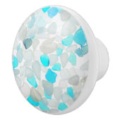 ティール（緑がかった色）ブルーエレガント海シーガラス抽象デザイン セラミックノブ (右)