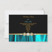 ティール（緑がかった色）ブルーエレガント金ゴールドブラックバースデーパーティー 招待状 (裏面)