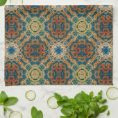 ティール（緑がかった色）ブルーオレンジイエローお尻ボヘミアンアート キッチンタオル (折り畳み)