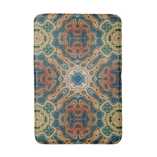 ティール(緑がかった色)ブルーオレンジイエローグリーンお尻オリエントバリアート バスマット (正面縦)