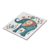 ティール(緑がかった色)ブルーオレンジエレファントスカンジナビアフォークアート タイル (側面)