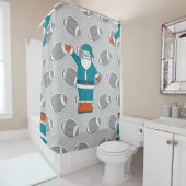 ティール(緑がかった色)ブルーオレンジクリスマスサンタクロース シャワーカーテン (インサイチュ)