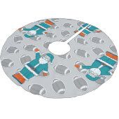 ティール(緑がかった色)ブルーオレンジクリスマスサンタクロース ブラッシュドポリエステルツリースカート (アングル)