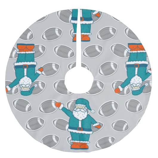 ティール(緑がかった色)ブルーオレンジクリスマスサンタクロース ブラッシュドポリエステルツリースカート (正面)