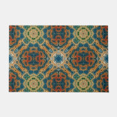 ティール(緑がかった色)ブルーオレンジマスタードブラウンオリエントトライバル ドアマット (正面)