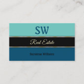 ティール（緑がかった色）ブルーオン黒縁どモノグラムと写真 名刺 (正面)