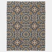 ティール(緑がかった色)ブルーオークレブラウンベージュボヘミアン族アート フリースブランケット (正面)