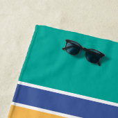 ティール（緑がかった色）ブルーカスタムイエローモノグラムのイニシャル ビーチタオル (インサイチュ)