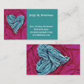 ティール（緑がかった色）ブルーカッコいいハートオンホットピンクファブリックラブリー 名刺 (正面/裏面)