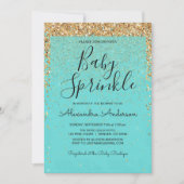 ティール（緑がかった色）ブルーガーリーグリッタースパークルガールズベビースプリンク 招待状 (正面)