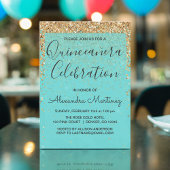 ティール（緑がかった色）ブルーガーリーグリッタースパークルキンセアニェラ 招待状