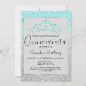 ティール(緑がかった色)ブルーガーリーグリッタースパークルキンセアニェラ 招待状 (正面)