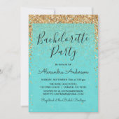 ティール(緑がかった色)ブルーガーリーグリッタースパークルバチェロレッテ 招待状 (正面)