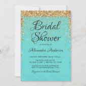 ティール（緑がかった色）ブルーガーリーグリッタースパークルブライダルシャワー 招待状 (正面)