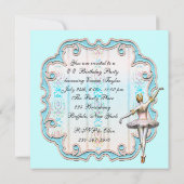 ティール（緑がかった色）ブルーガールズバレリーナバースデーパーティー 招待状 (裏面)