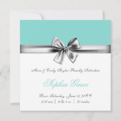 ティール（緑がかった色）ブルーガールズ写真誕生のお知らせ 案内状 (裏面)