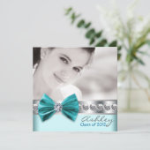 ティール(緑がかった色)ブルーガール写真卒業発表 招待状 (スタンド正面)
