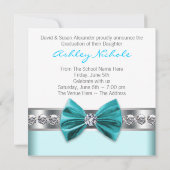 ティール(緑がかった色)ブルーガール写真卒業発表 招待状 (裏面)