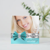 ティール（緑がかった色）ブルーガール写真卒業発表 招待状 (スタンド正面)