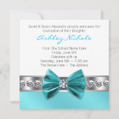 ティール（緑がかった色）ブルーガール写真卒業発表 招待状 (裏面)