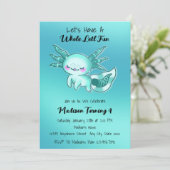 ティール(緑がかった色)ブルーキュートウォーター色アクソロトル誕生日 招待状 (スタンド正面)