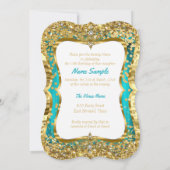 ティール(緑がかった色)ブルーキンセアニェラマジカルティアラ金ゴールド2 招待状 (裏面)