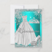 ティール（緑がかった色）ブルーキンセアニェラ15thバースデーパーティー 招待状 (正面)