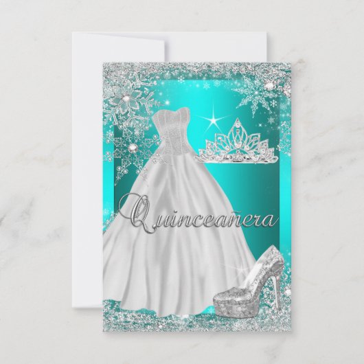 ティール（緑がかった色）ブルーキンセアニェラ15thバースデーパーティー 招待状 (正面)