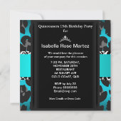 ティール（緑がかった色）ブルーキンセアニェラ15thパーティー写真 招待状 (裏面)