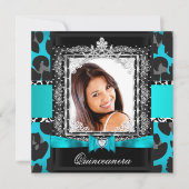 ティール（緑がかった色）ブルーキンセアニェラ15thパーティー写真 招待状 (正面)