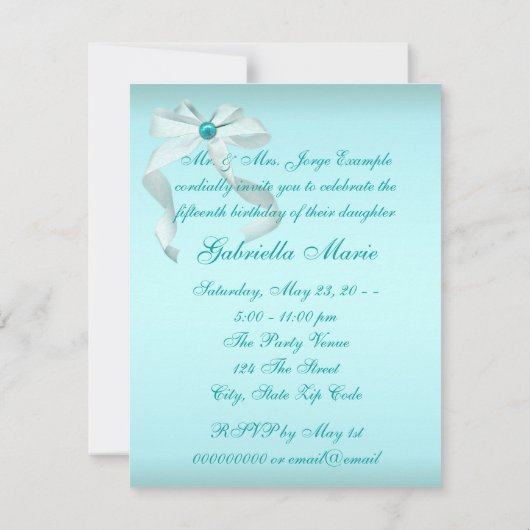 ティール(緑がかった色)ブルーキンセアニェラ 招待状 (裏面)