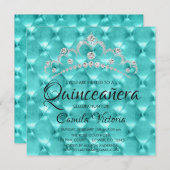 ティール（緑がかった色）ブルーキンセアニラお祝い15th誕生日 招待状 (正面/裏面)