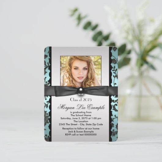 ティール(緑がかった色)ブルークラス2015卒業発表 招待状 (スタンド正面)