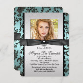 ティール(緑がかった色)ブルークラス2015卒業発表 招待状 (正面/裏面)