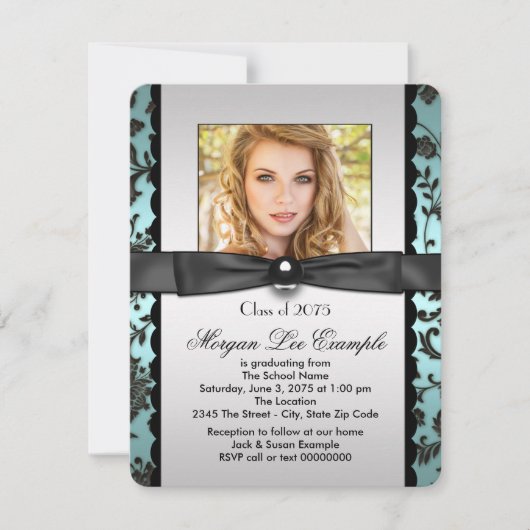 ティール(緑がかった色)ブルークラス2015卒業発表 招待状 (正面)