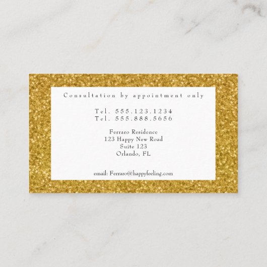 ティール(緑がかった色)ブルークリスタルボール&占い金ゴールド 名刺 (裏面)