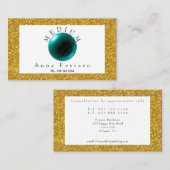 ティール(緑がかった色)ブルークリスタルボール&占い金ゴールド 名刺 (正面/裏面)